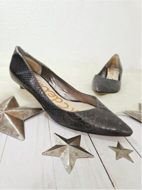 Sam Edelman Dori kitten heel pumps gunmetal gray metallic snake women's size 8